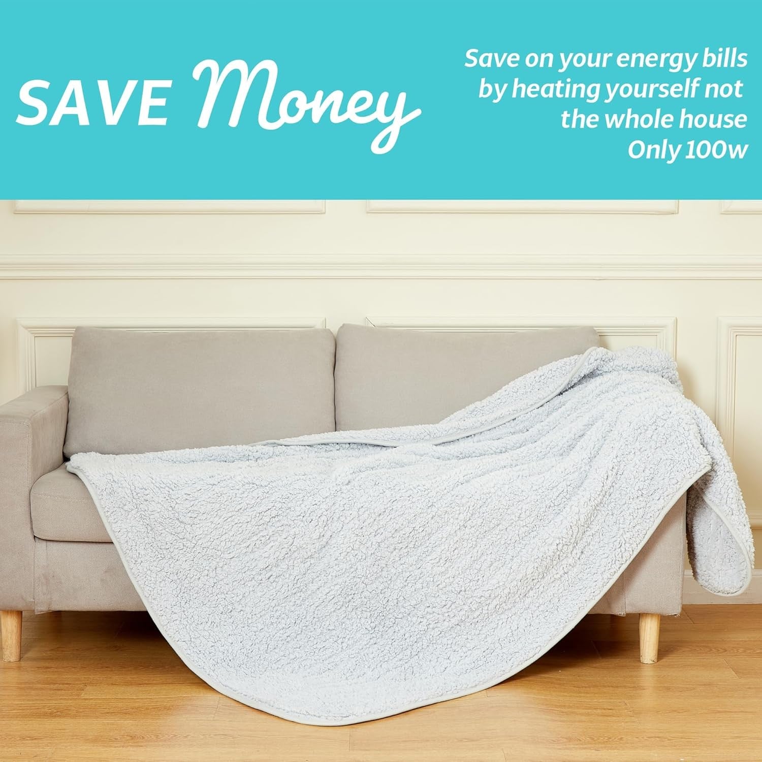 Heated Electric Throw Blanket Sherpa Fleece 9 Heat Grey 160x120cm