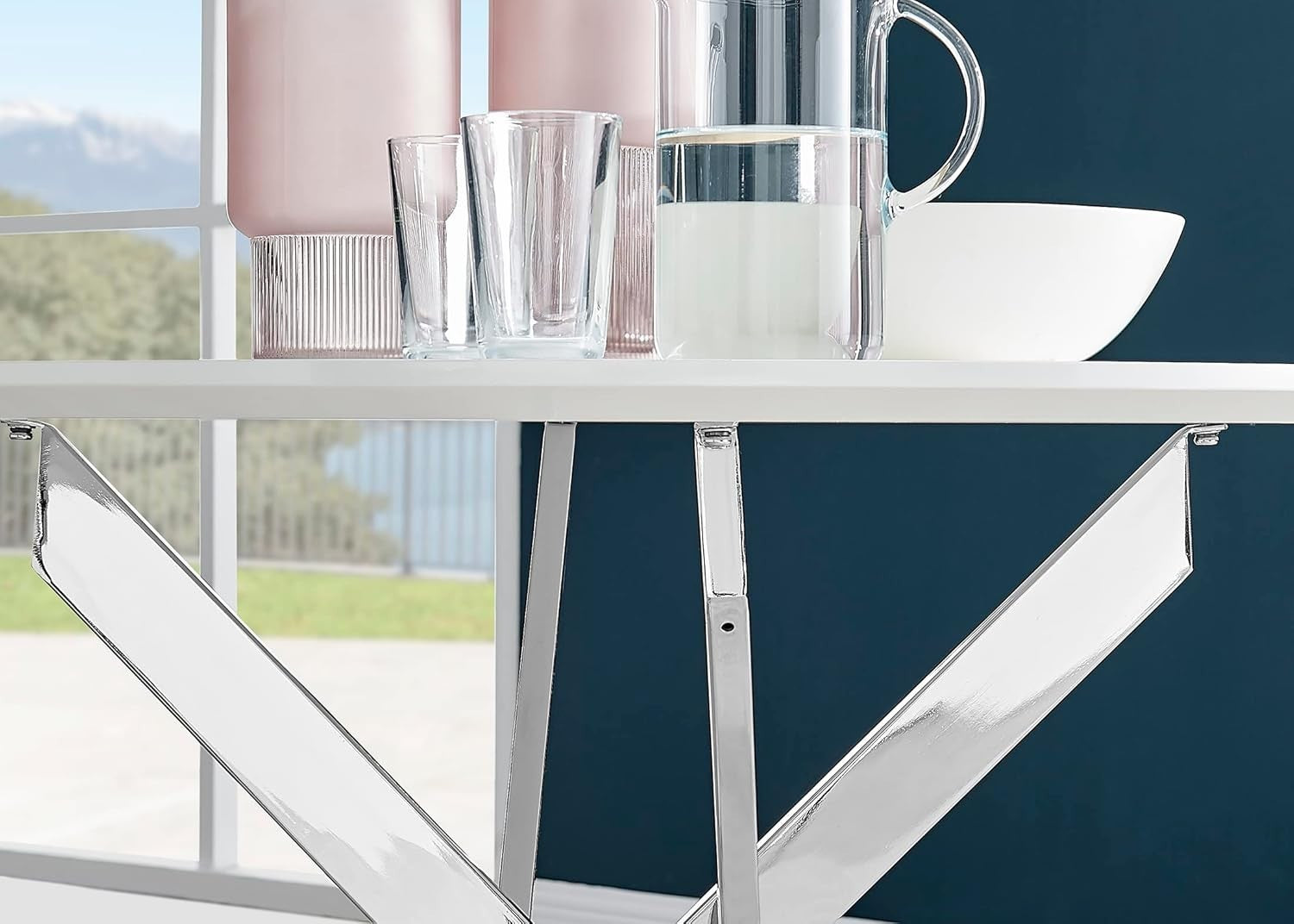 100cm Round Marble Dining Table Gloss White Top Black Metal Legs