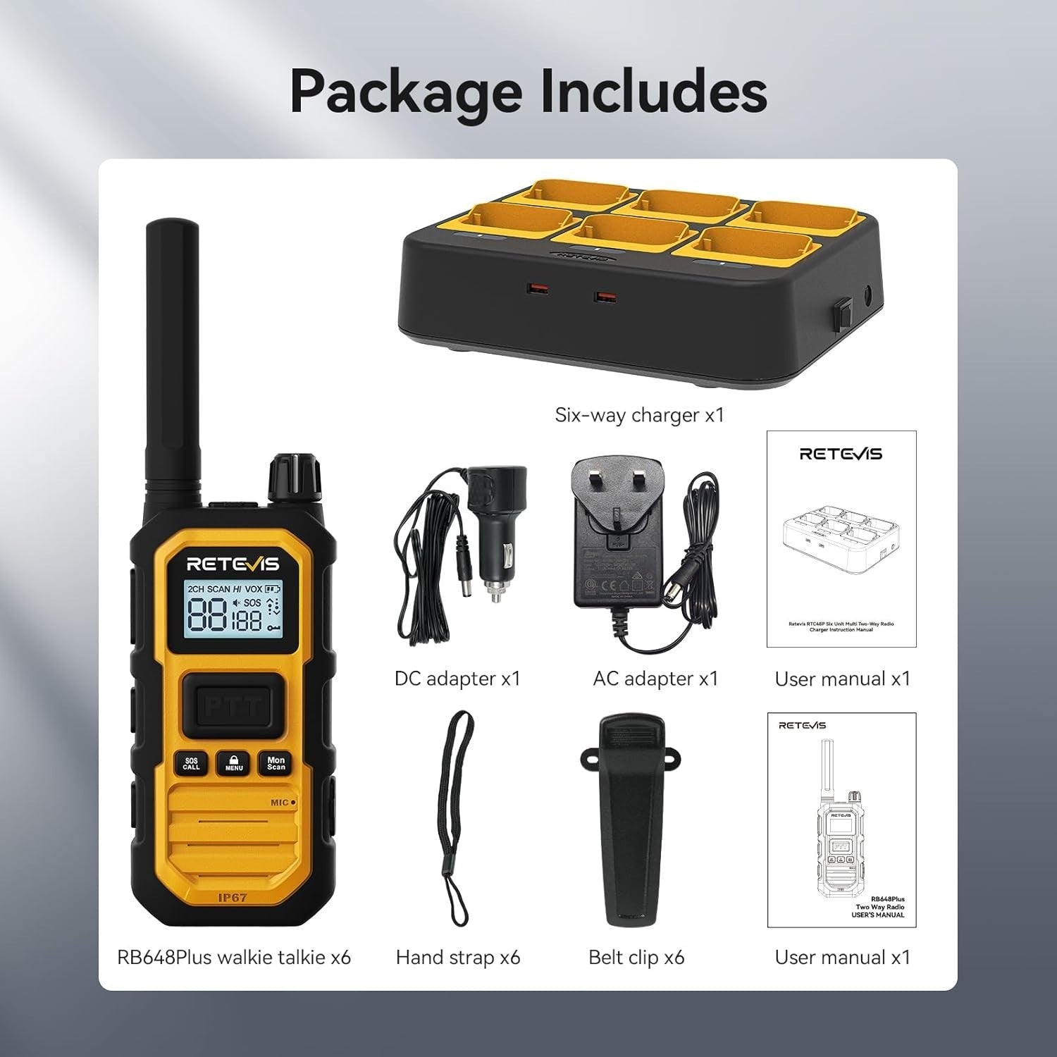 IP67 Waterproof Walkie Talkies 6 Pack Long Range Industrial Two Way Radio