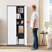 Lockable Metal Storage Cabinet with 2 Doors & 4 Adjustable Shelves, Heavy Duty