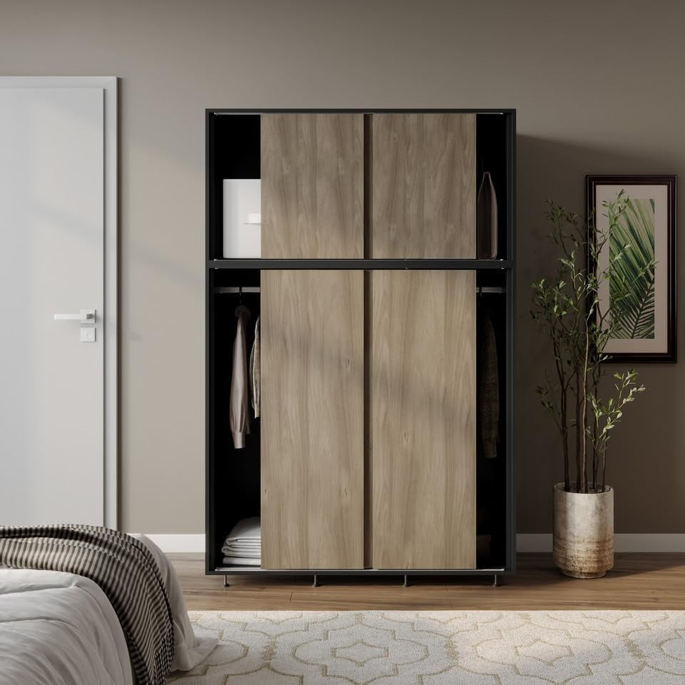 6-Door Oak Sliding Wardrobe with Adjustable Feet & Spacious Bedroom Storage