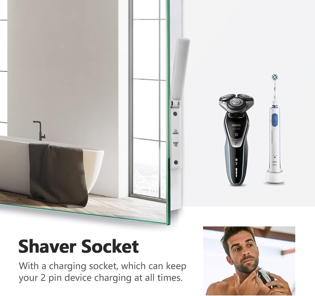 LED Bathroom Mirror 50x70cm with Shaver Socket & Anti-Fog Touch Control