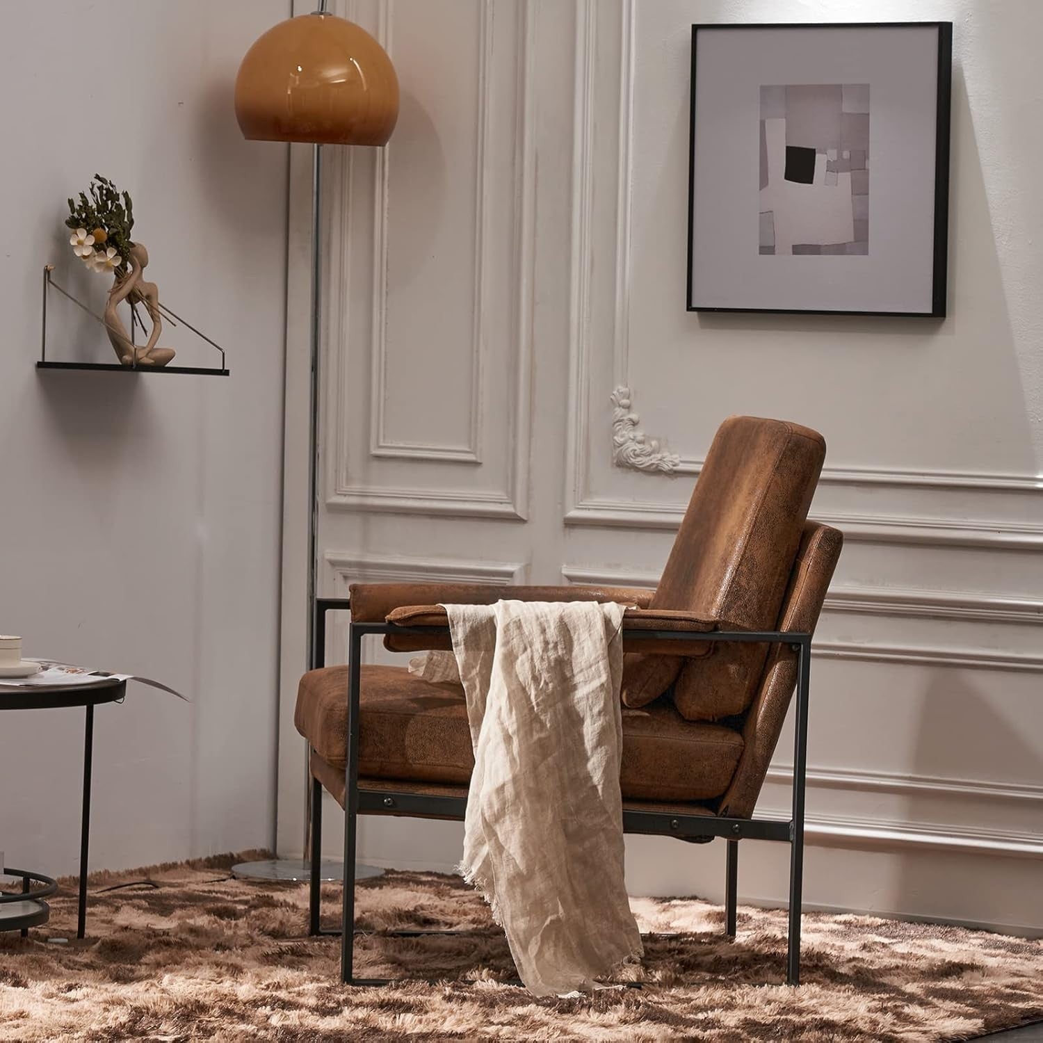 Modern Accent Armchair Brown Metal Frame Lounge Chair Cushion Seat