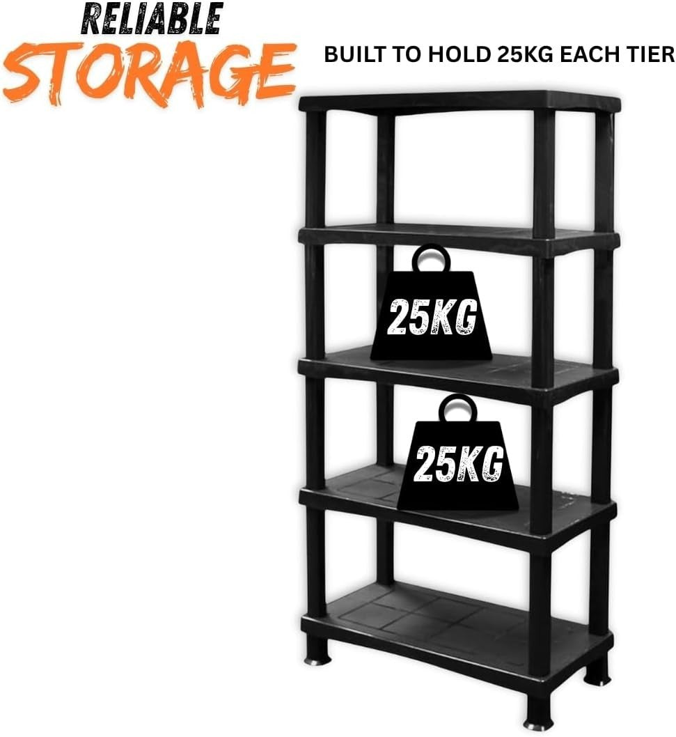 5-Tier Plastic Garage Shelf Heavy Duty Freestanding 175x80x40cm Black