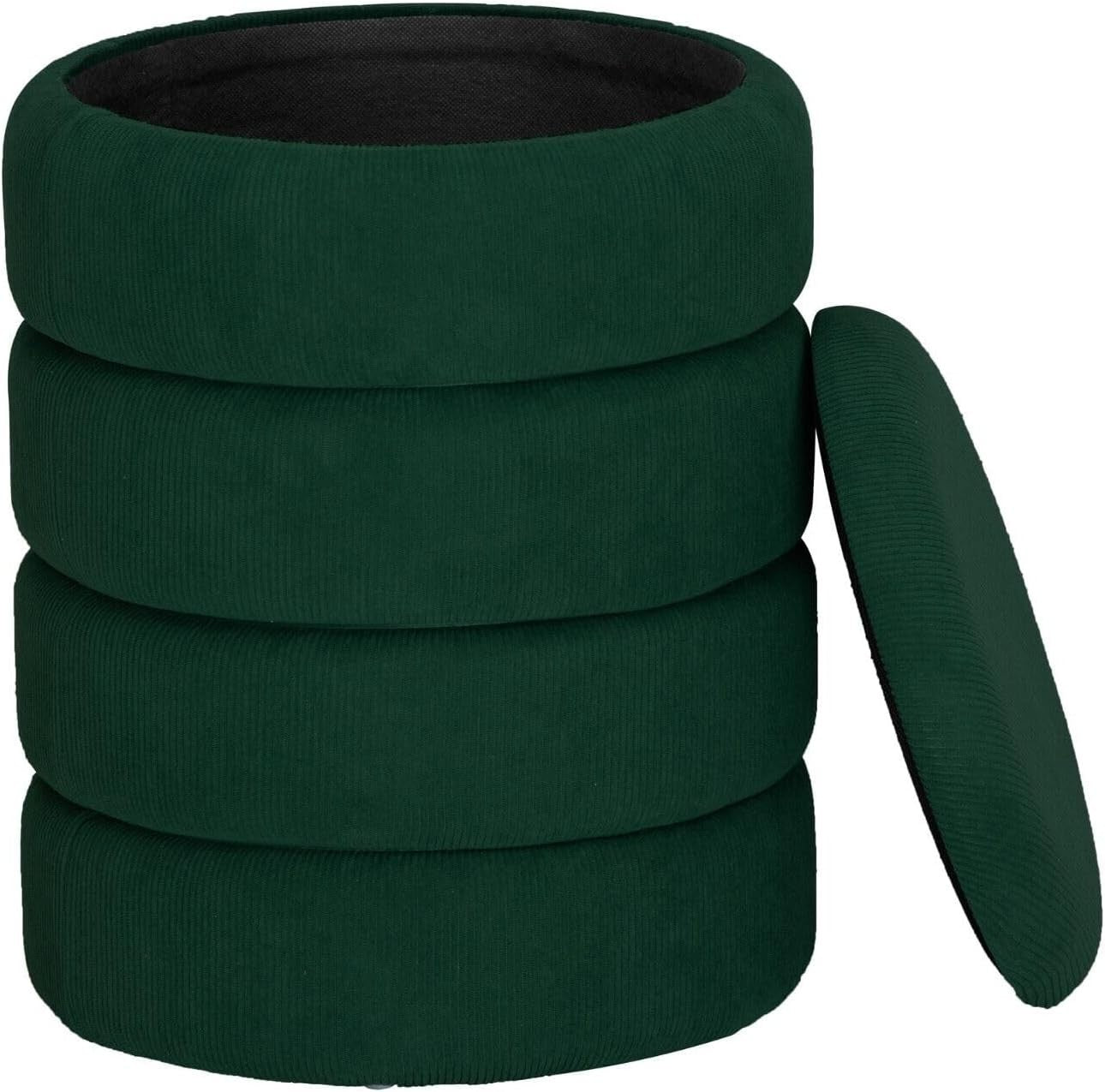Green Velvet Round Storage Ottoman Pouffe Footstool Vanity Stool 35×45.5cm