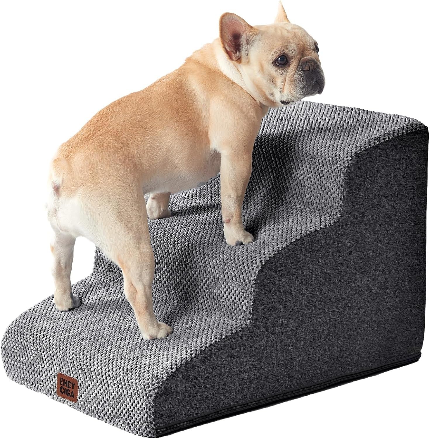 3 Step Dog Stairs for Bed Sofa Non Slip Foam Pet Steps Washable Grey