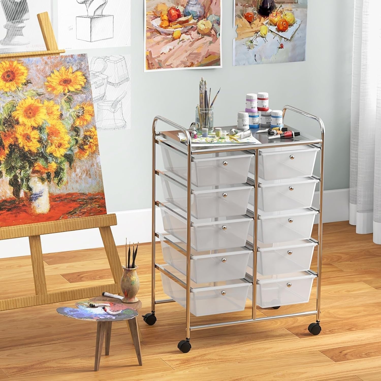 10 Drawer Rolling Storage Cart Utility Organizer Trolley Lockable Wheels