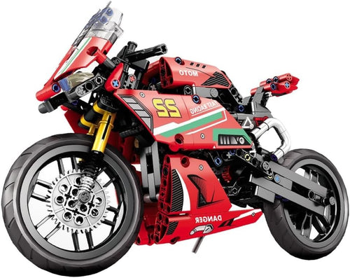 470PCS Motorcycle Building Blocks Kit with Moving Chain & Display Stand Gift Toy