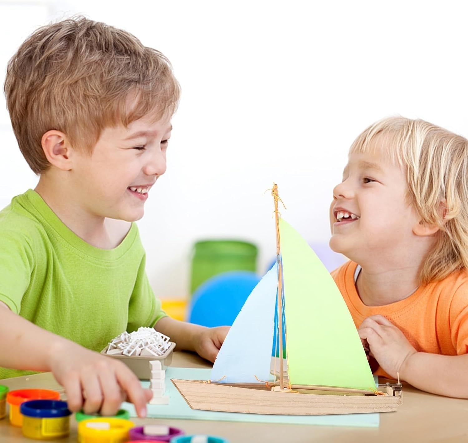 Wooden Sailing Boat Model Kit for Kids, DIY 3D Puzzle with Fabric Sails
