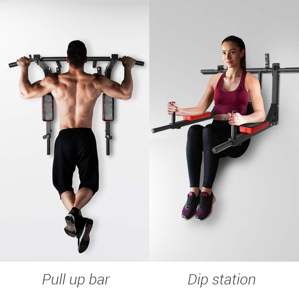 Wall-Mounted Pull Up Bar & Dip Station – Foam Cushions Home Gym Tower