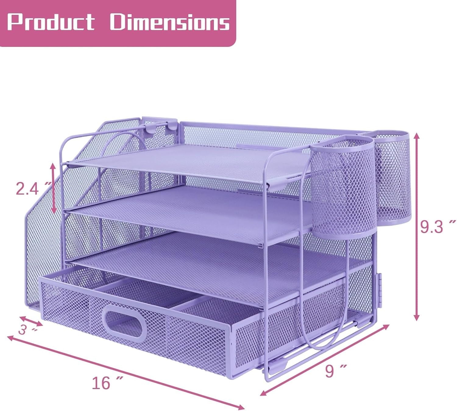 4-Tier Desk Organizer with Drawer & Pen Holders – Metal Desktop Storage
