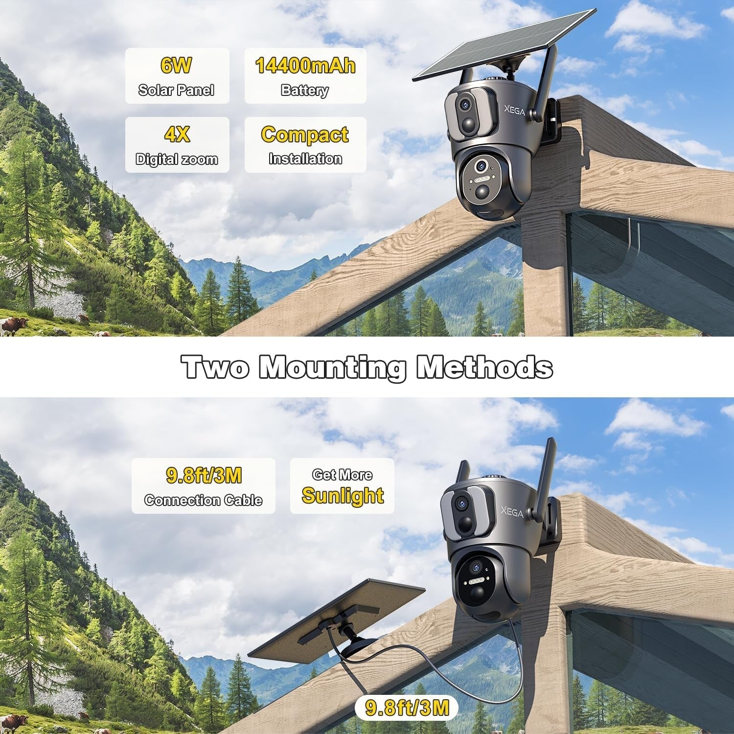 4G LTE Solar Security Camera Dual Lens PTZ 2K HD CCTV No WiFi