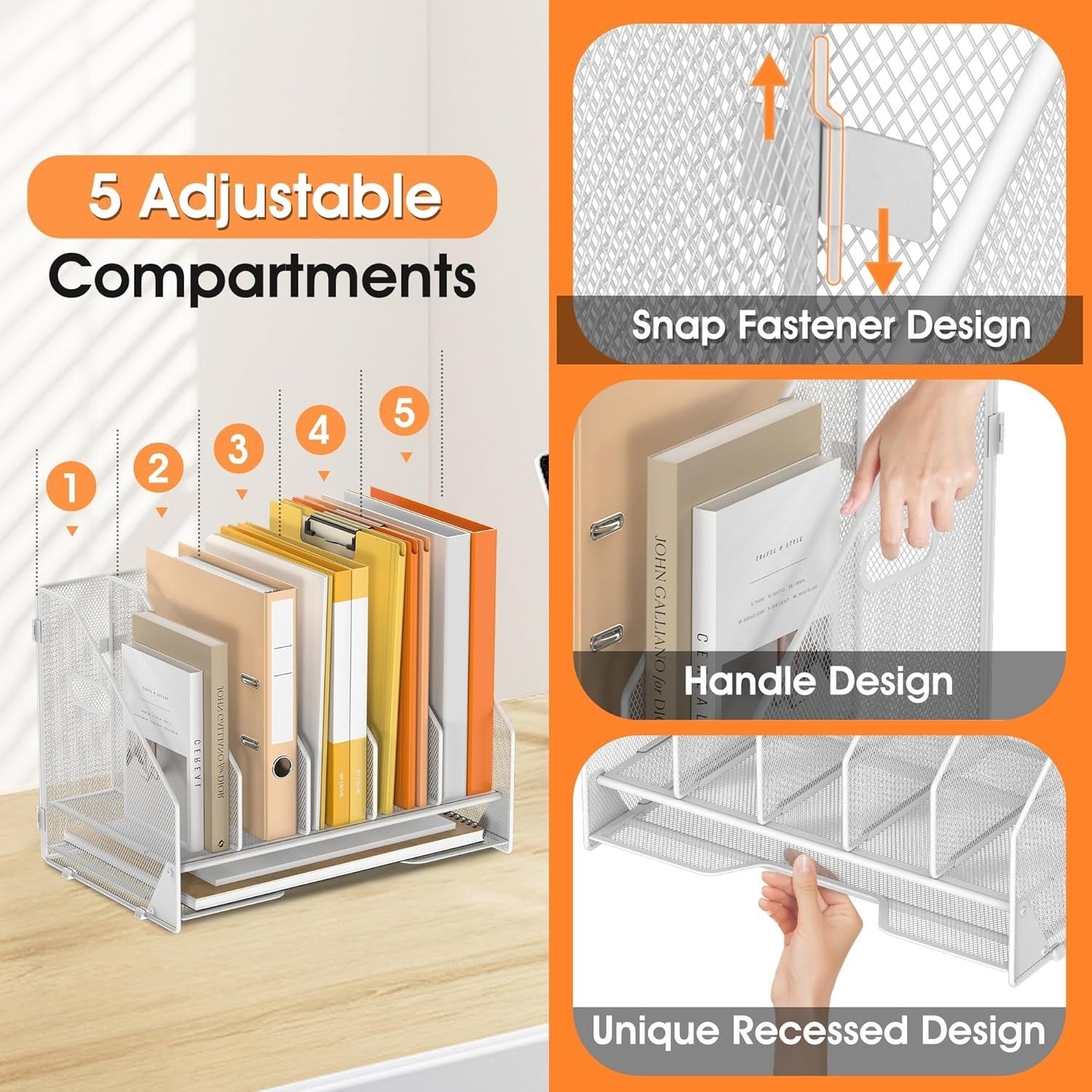 5-Tier Desk File Organizer | Vertical Mesh Magazine Holder & Paper Tray