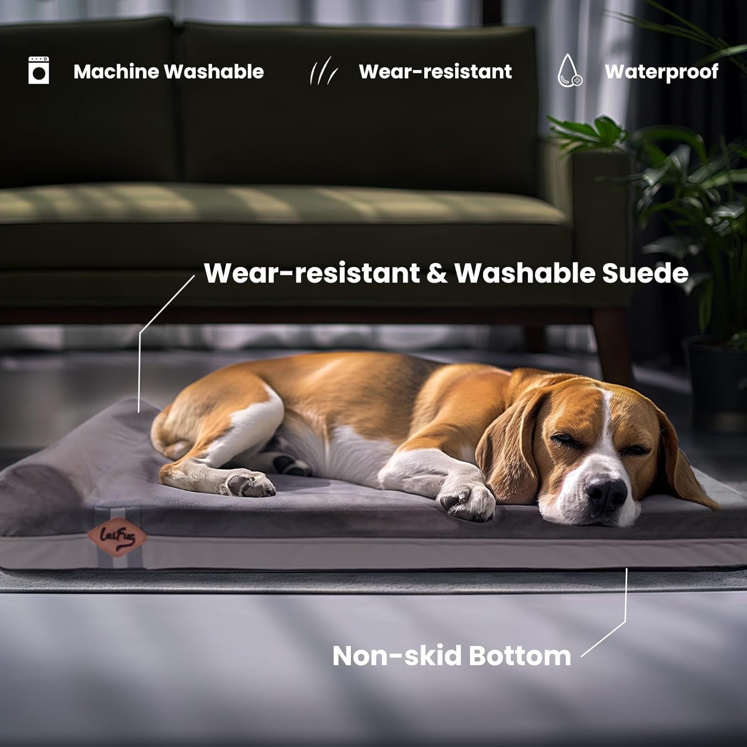 Orthopedic Memory Foam Dog Bed 34x22x6in Washable Grey