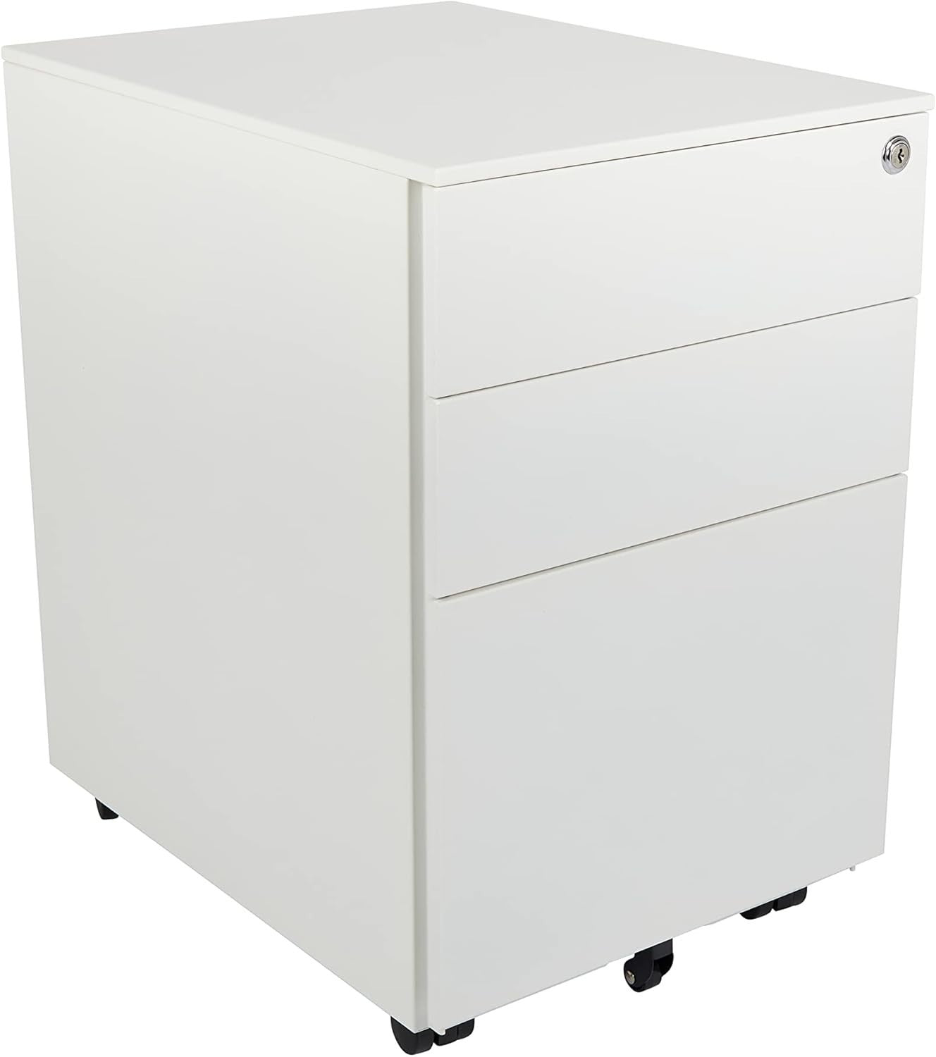 White Narrow Under Desk Filing Cabinet 3 Drawer Lockable 60cm
