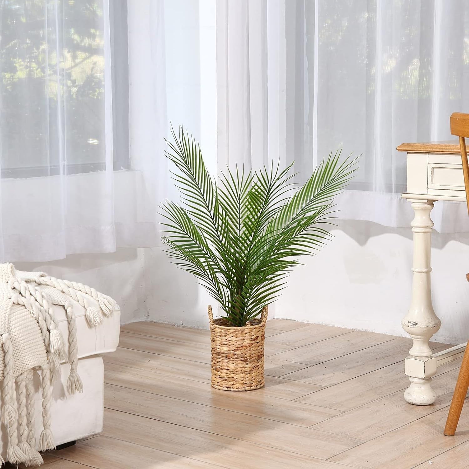 80cm Artificial Palm Trees in Seagrass Basket – 2 Pack Indoor Home Décor