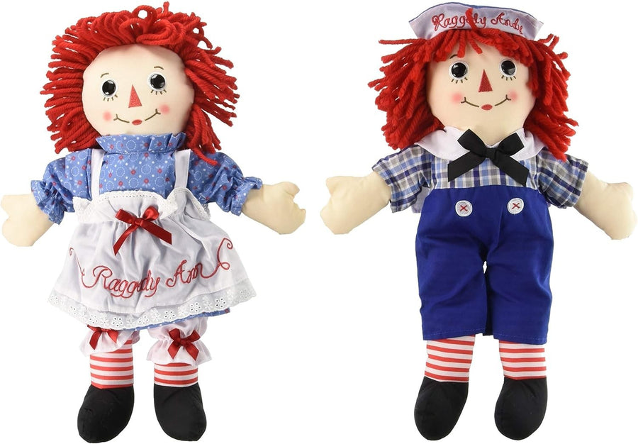 Set of 2 Classic Rag Doll Plush Toys Yarn Hair Button Eyes 16in