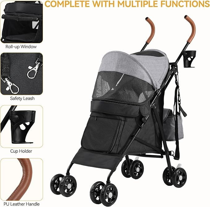 Dog Stroller Folding Pet Pushchair 4 Wheel Travel Pram Medium Dogs 22kg