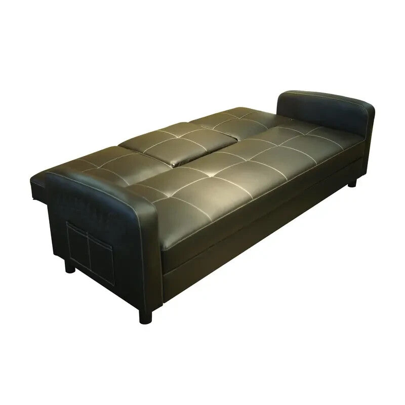 3 Seater Faux Leather Sofa Bed Brown Click Clack Recliner Cup Holder
