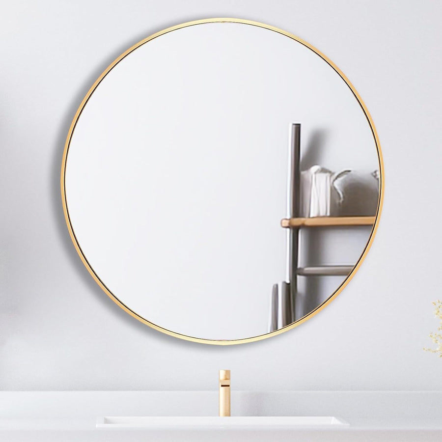 Gold Round Wall Mirror 76x76 cm Metal Frame for Bathroom & Vanity