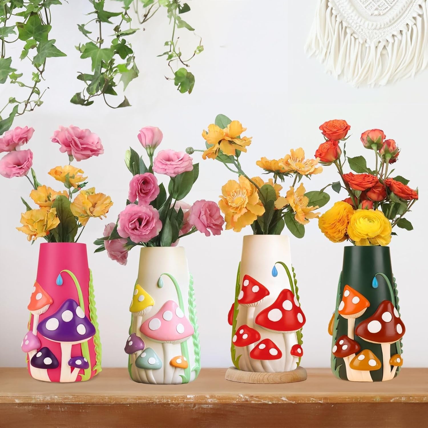Colourful Mushroom Vase Funky Resin Flower Vase Cute Table Home Decor