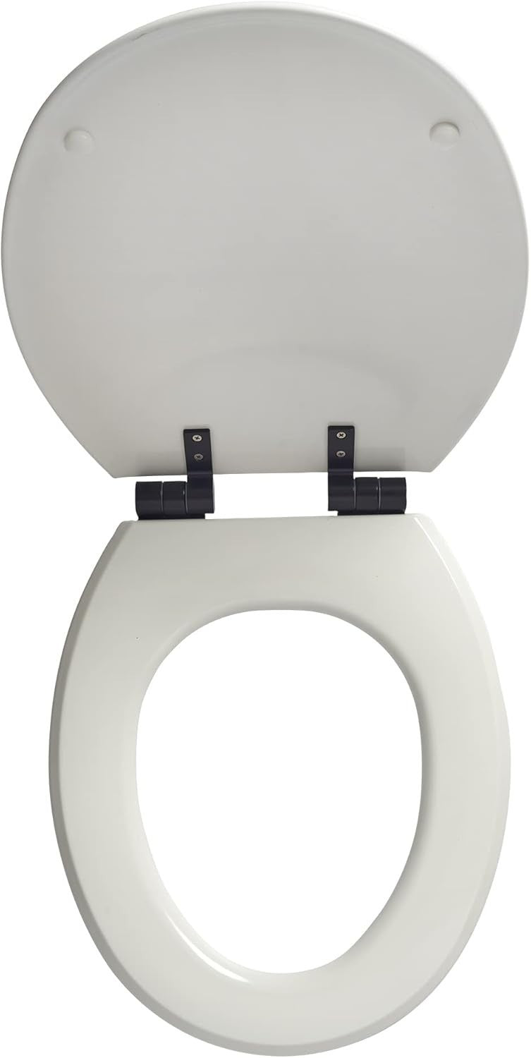 White Soft Close Toilet Seat Black Hinges Ultra-Fix Easy Clean 145–165mm