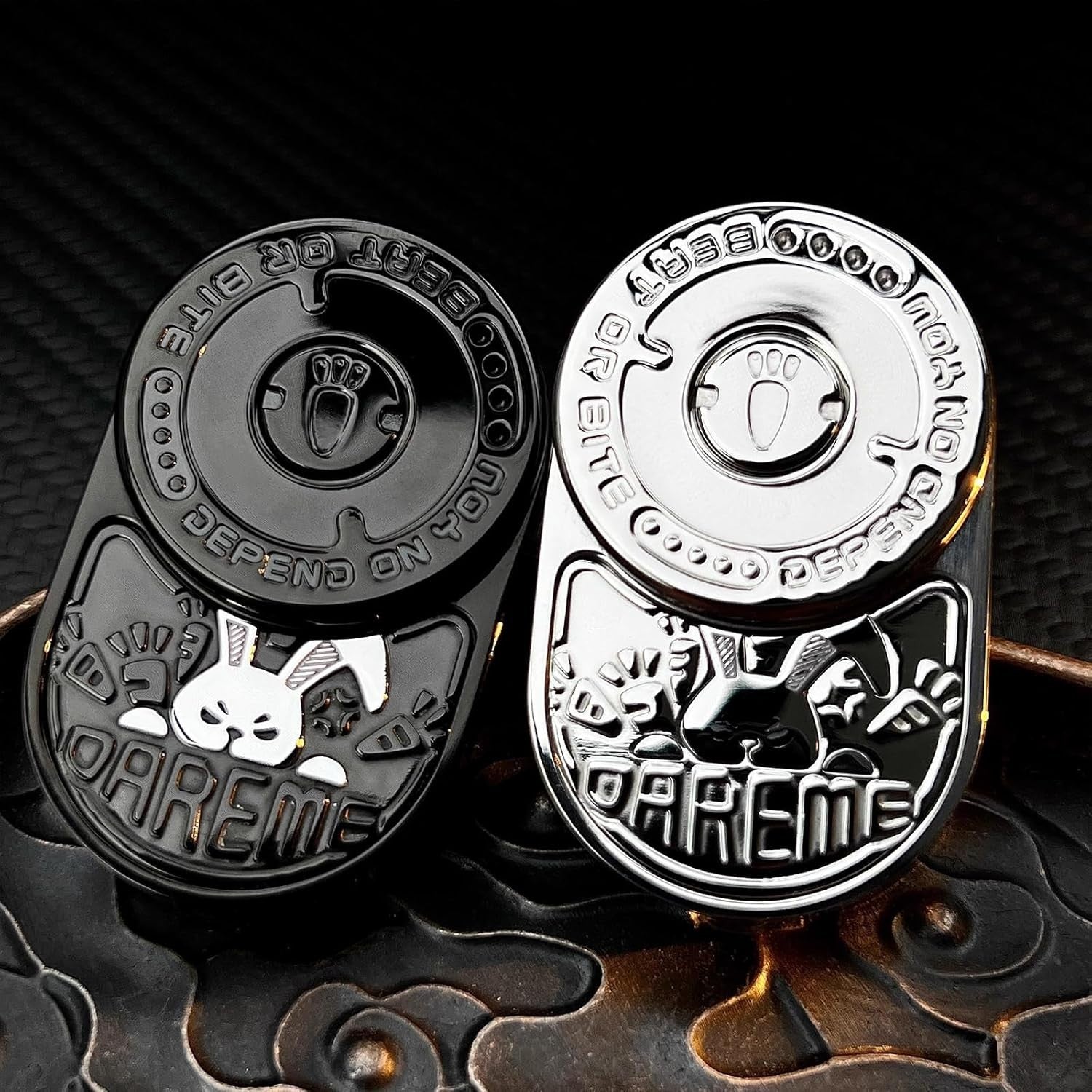 Two-Tone Silver Rabbit Clicker Fidget Stainless Steel EDC Toy