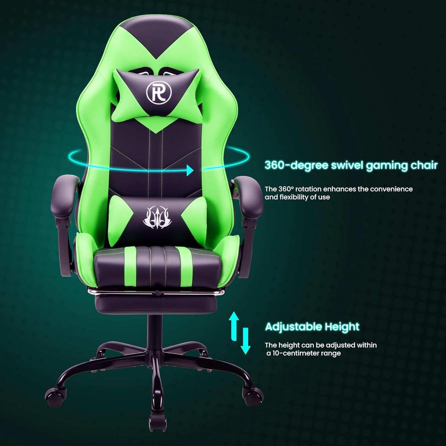 Ergonomic Gaming Chair with Footrest & Lumbar Support – Green PC Seat