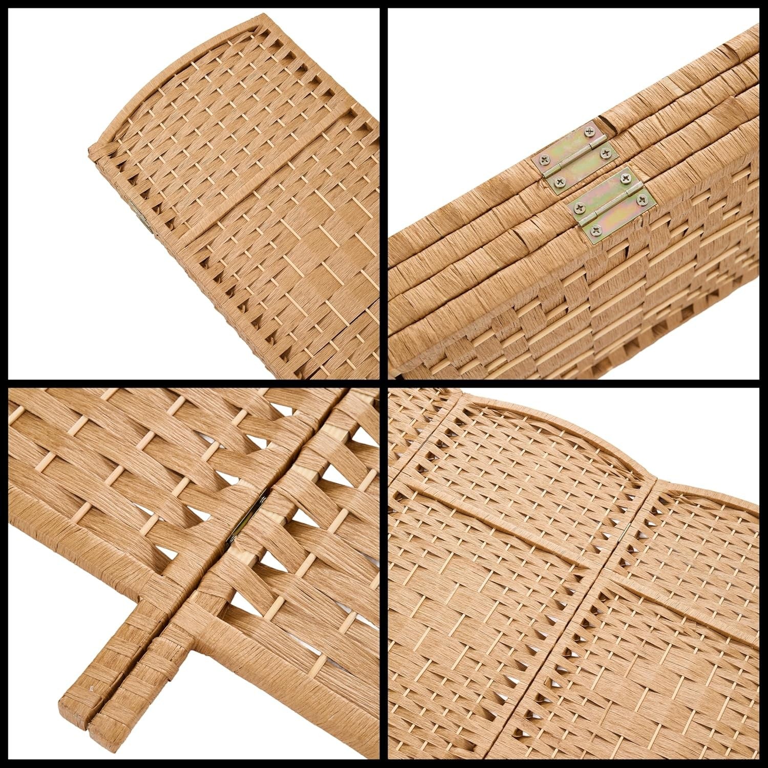 Natural 4 Panel Wicker Folding Room Divider Handwoven Privacy Screen 170cm