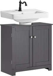 Modern Under Sink Bathroom Cabinet 60x60cm – Dark Grey MDF Storage Unit w/ Shelf