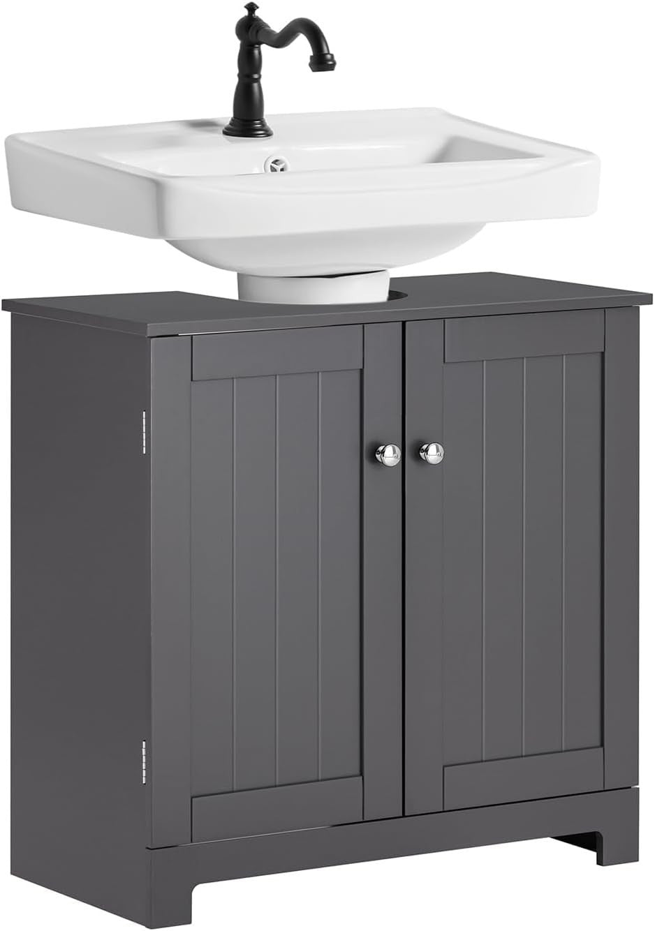 Modern Under Sink Bathroom Cabinet 60x60cm – Dark Grey MDF Storage Unit w/ Shelf