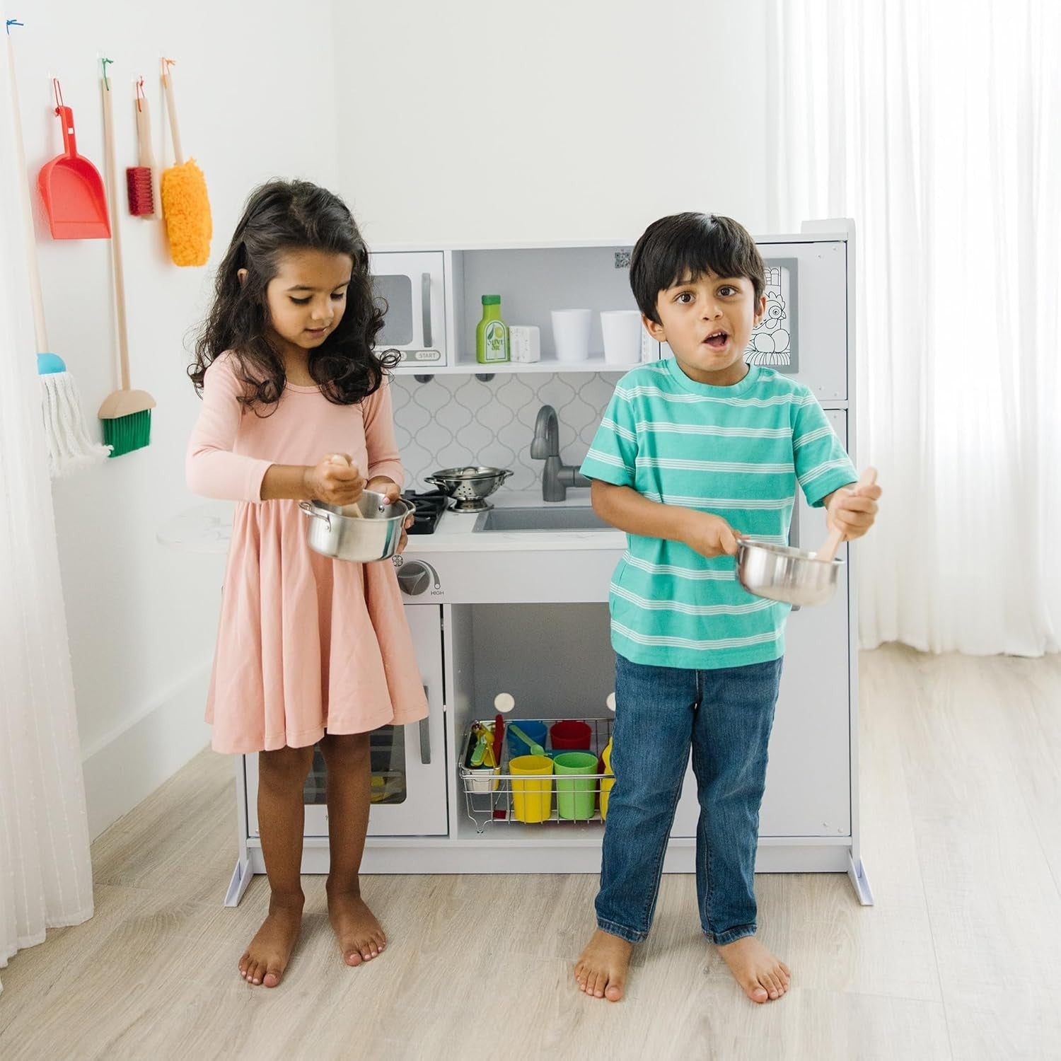 Kids Stainless Steel Pots Pans Play Kitchen Accessories Cooking Set