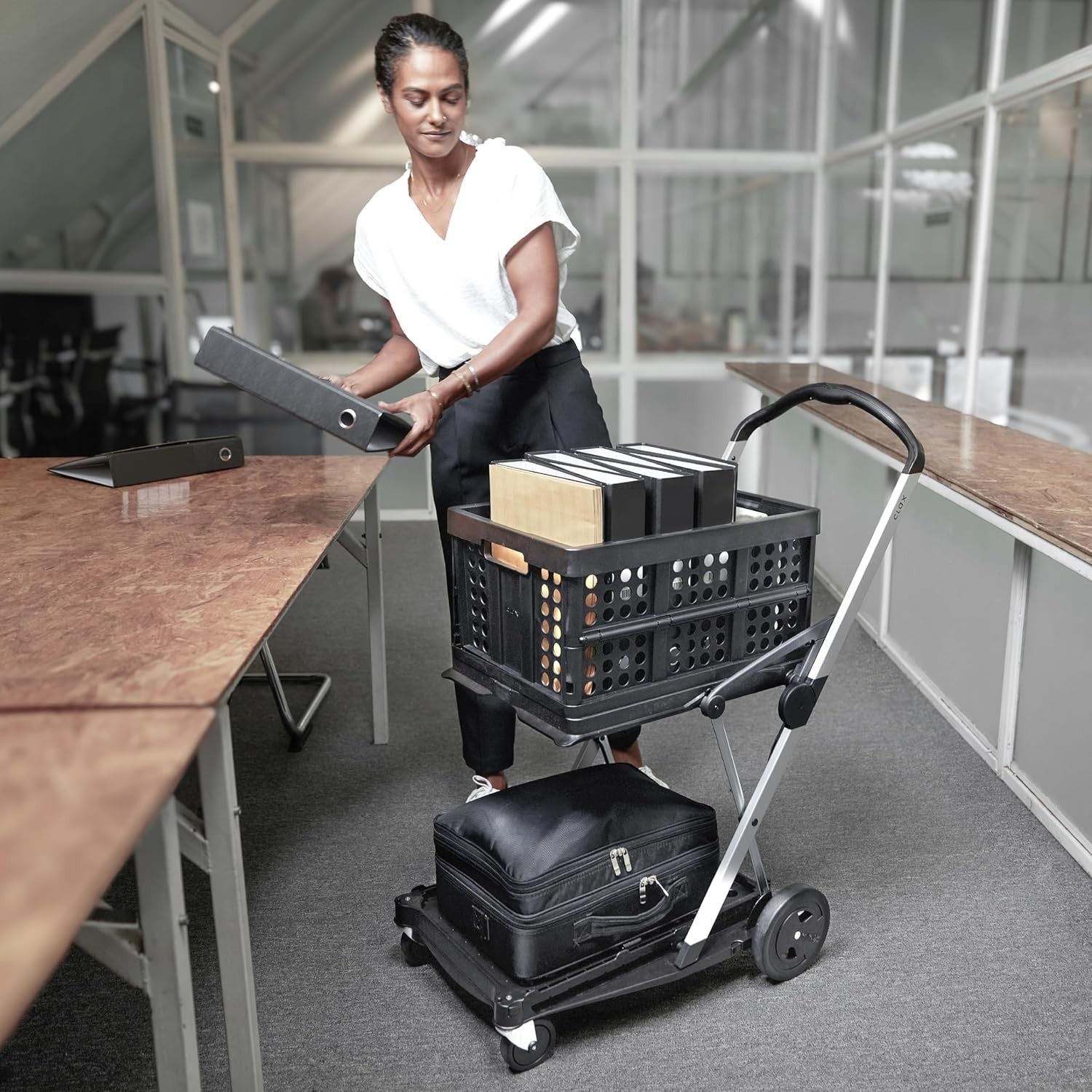 Two-Tier Folding Trolley – Portable Collapsible Cart for Workshop & Home