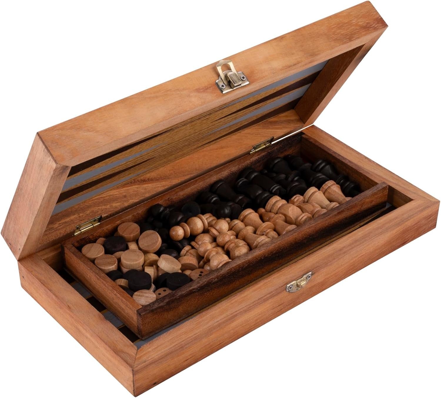 Large Wooden Chess Backgammon Set 40cm Folding Board Strategy Game