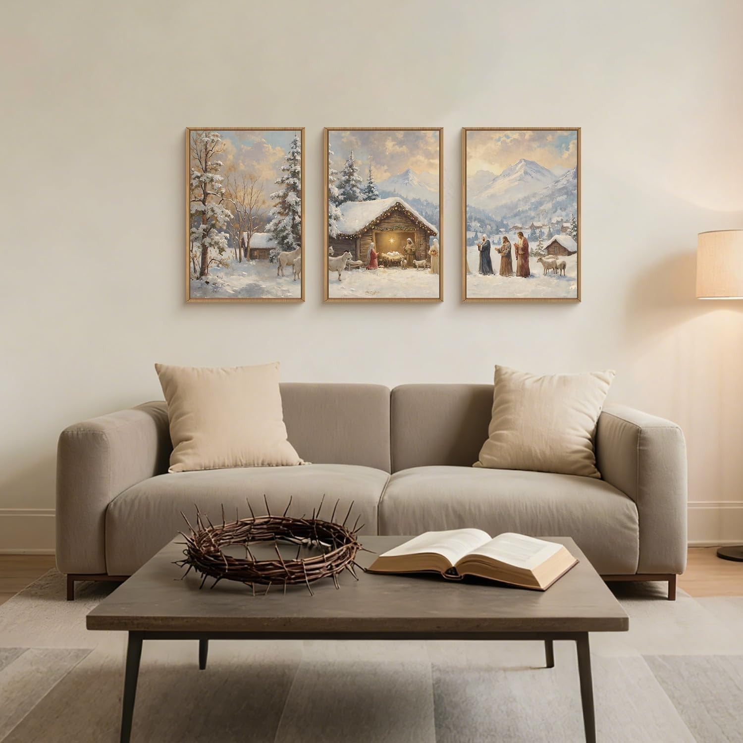 Nativity Framed Canvas Wall Art Set 3 Christian Christmas Winter Decor