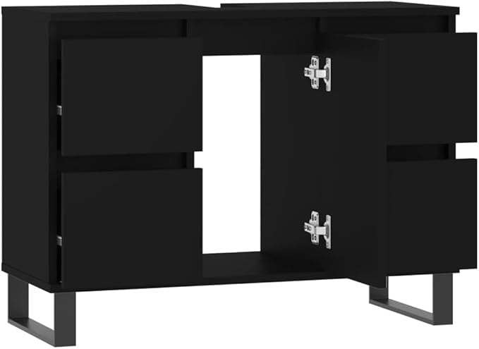 Modern Black Bathroom Sink Cabinet 80x33x60cm Wide Under Basin Storage Drawers