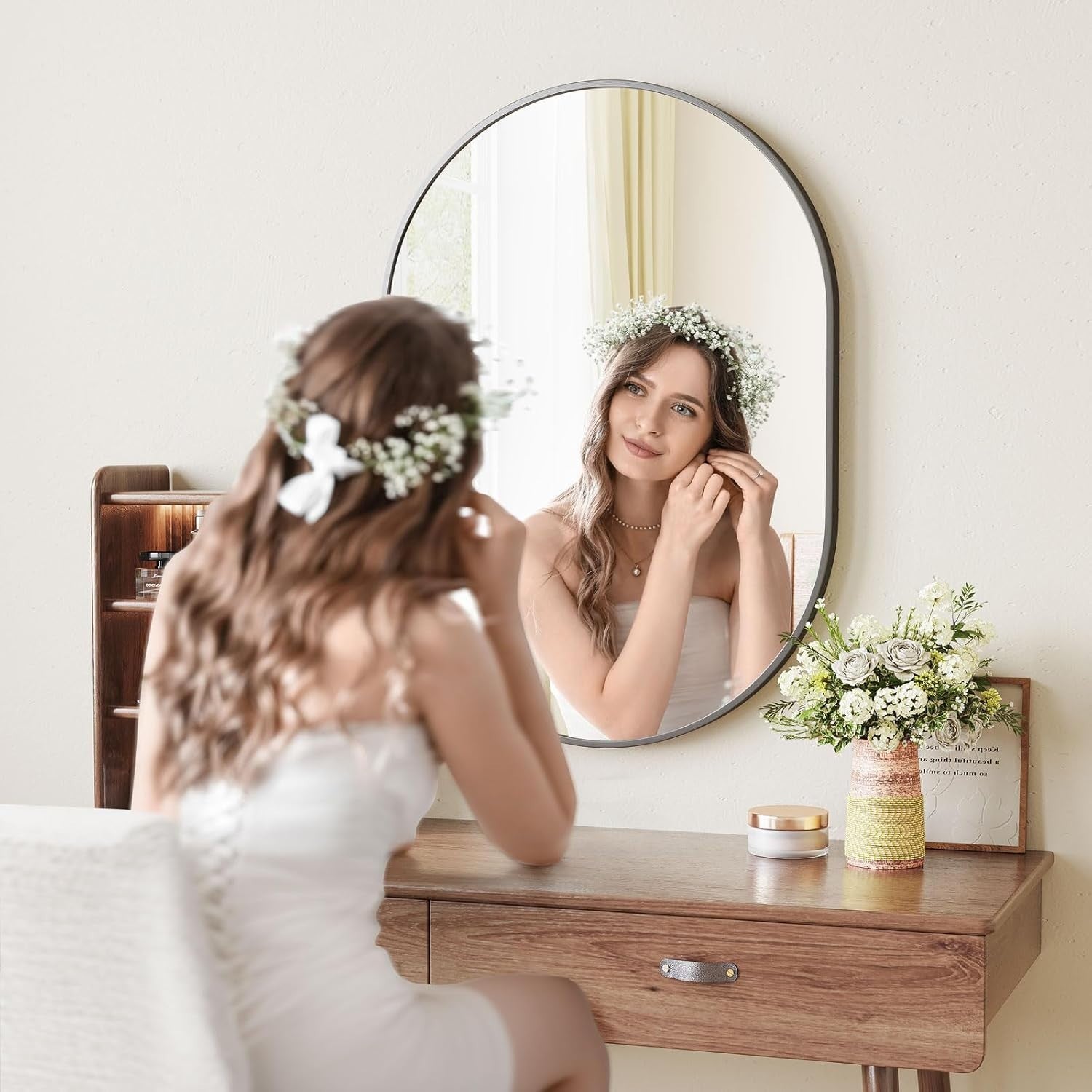 Oval Wall Mirror 50x70cm | Bathroom, Bedroom, Entryway | Durable Metal Frame