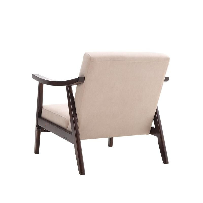 Mid-Century Beige Fabric Armchair Wooden Frame Accent Lounge Chair