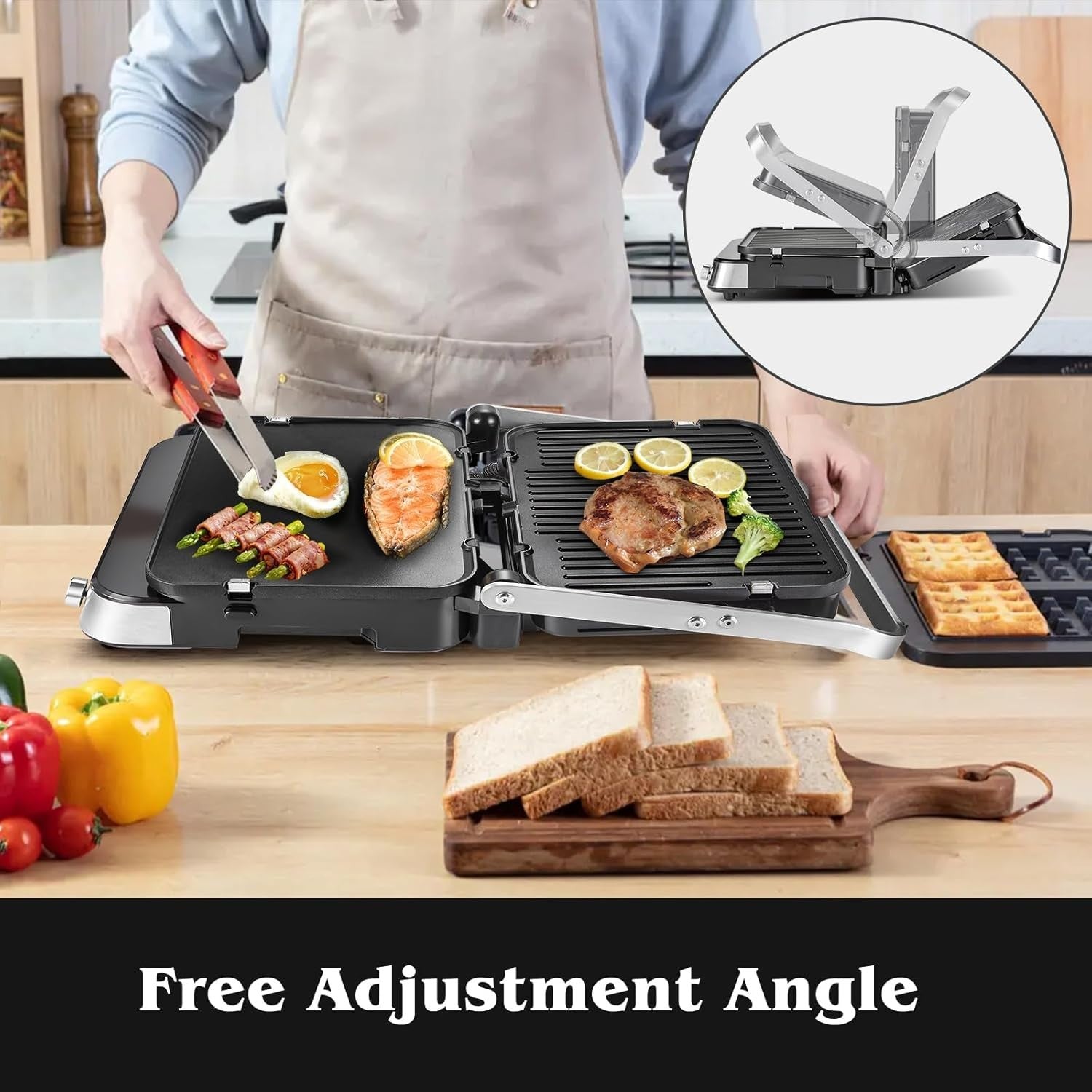 4-in-1 Panini Press Grill 2000W Waffle Sandwich 33x35cm Silver