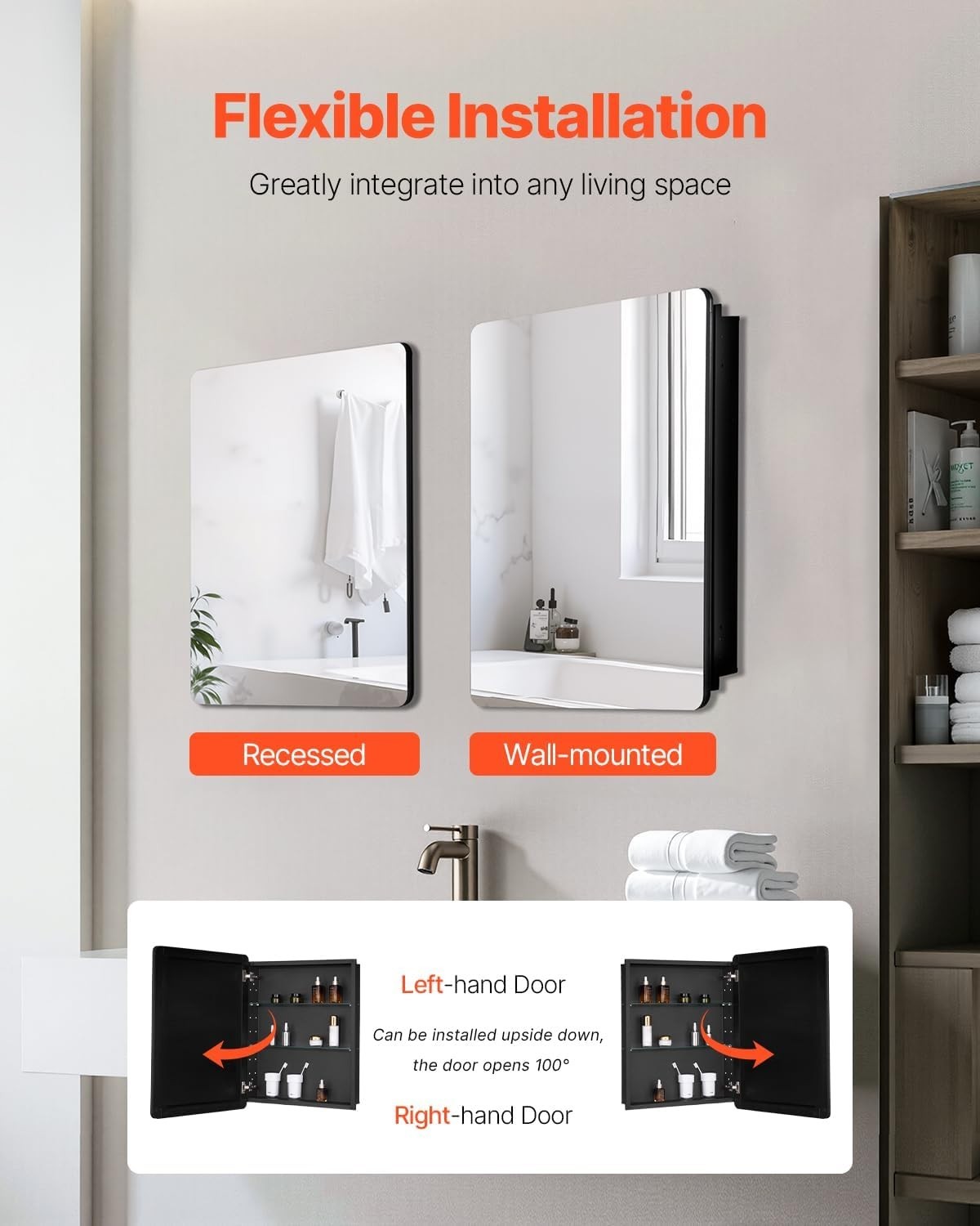 Bathroom Mirror Cabinet 61x76cm Wall Mounted 2-Layer Adjustable Shelves