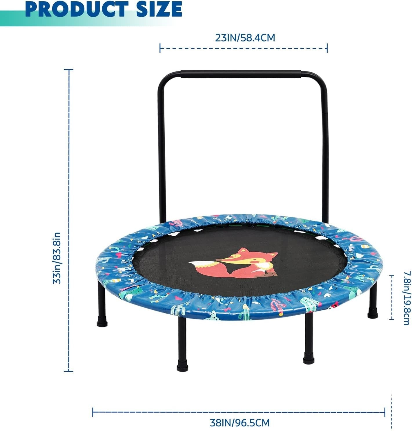 38'' Kids Mini Trampoline Foldable Quiet Rebounder Adjustable Handle Green
