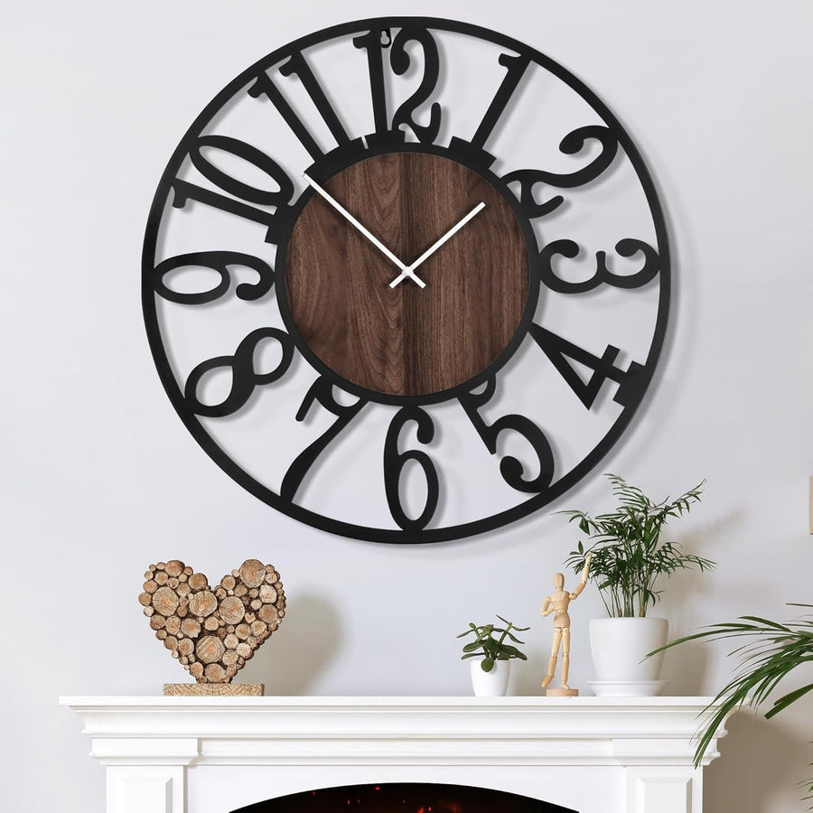32" Silent Wall Clock Extra Large Rustic Decor Vintage Style Battery