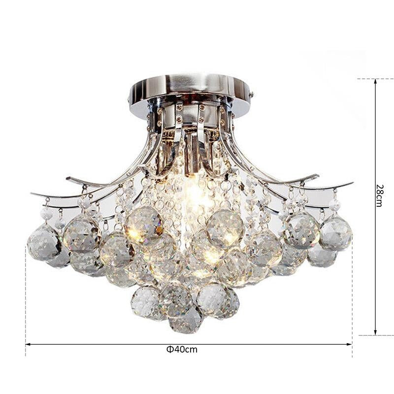 Modern K9 Crystal Flush Ceiling Light Chandelier 3 Way E14 Lamp 40cm Fixture