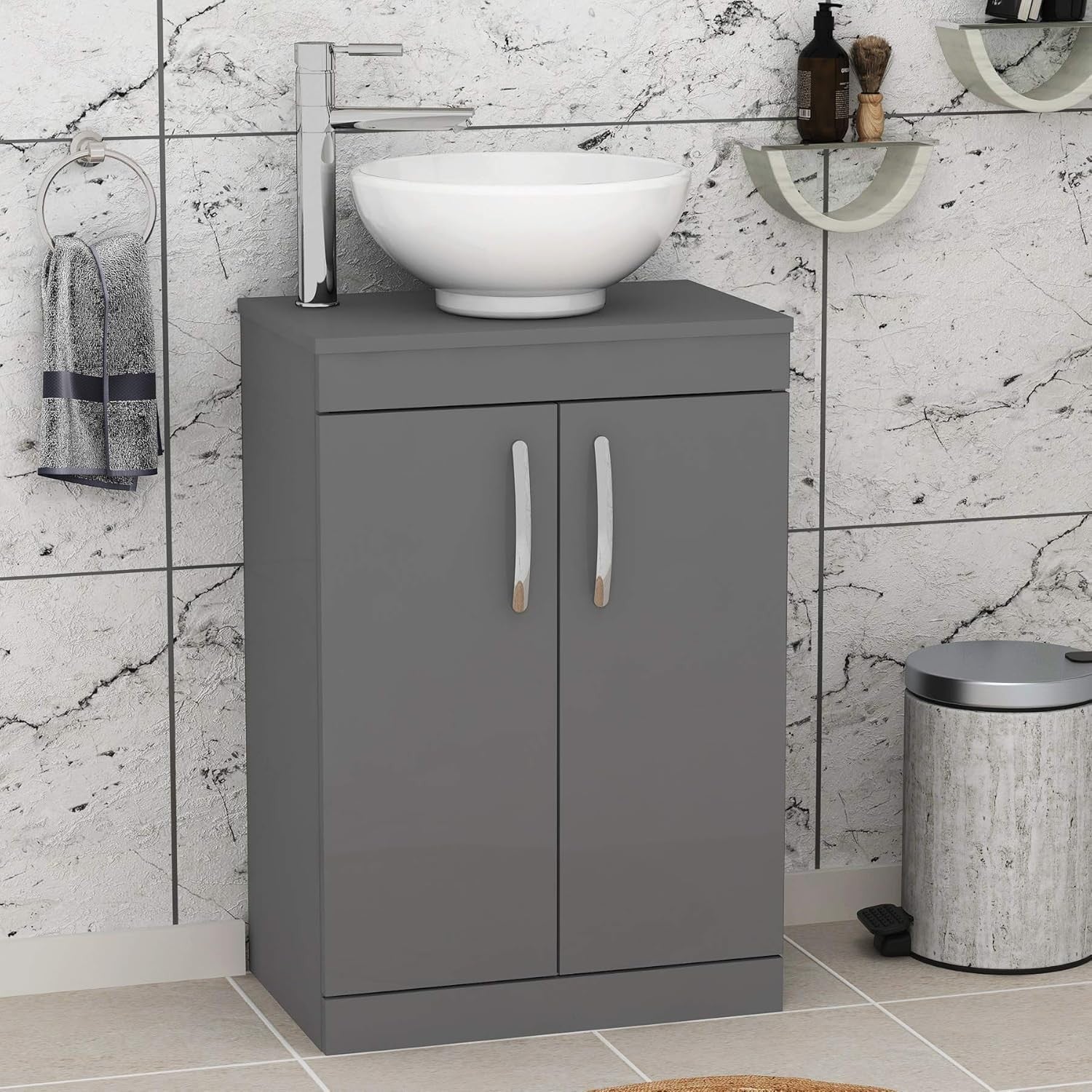800mm Floor Standing Vanity Unit with Basin 2 Door Indigo Grey Gloss Sink Cabine