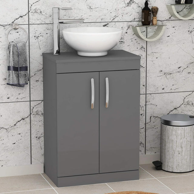 800mm Floor Standing Vanity Unit with Basin 2 Door Indigo Grey Gloss Sink Cabine
