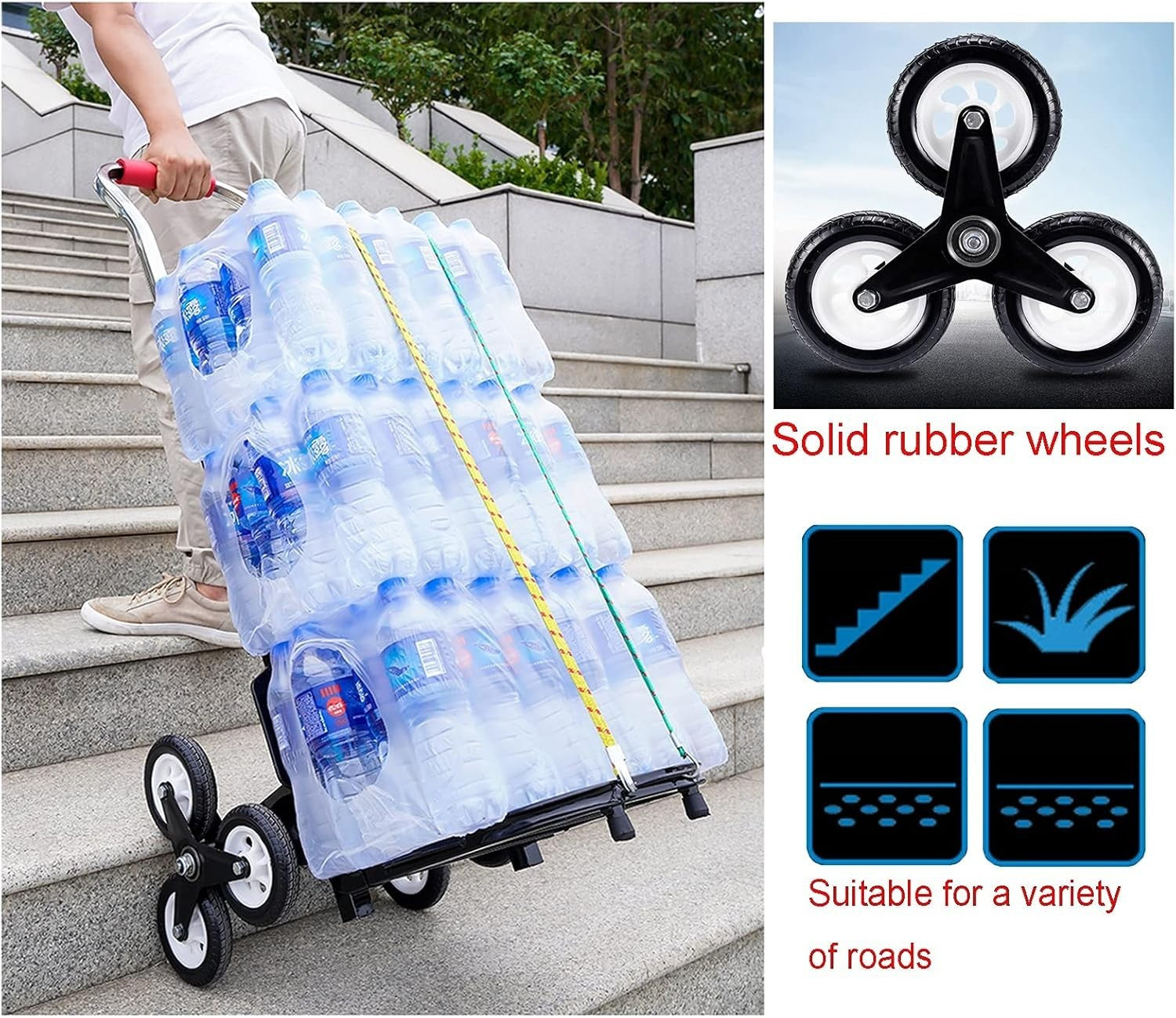6 Wheel Stair Climbing Folding Hand Truck 100kg Adjustable Steel Trolley