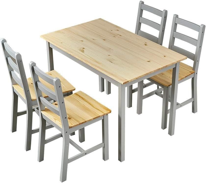 Solid Pine Dining Table & 4 Chairs Set | Durable Kitchen Furniture Grey