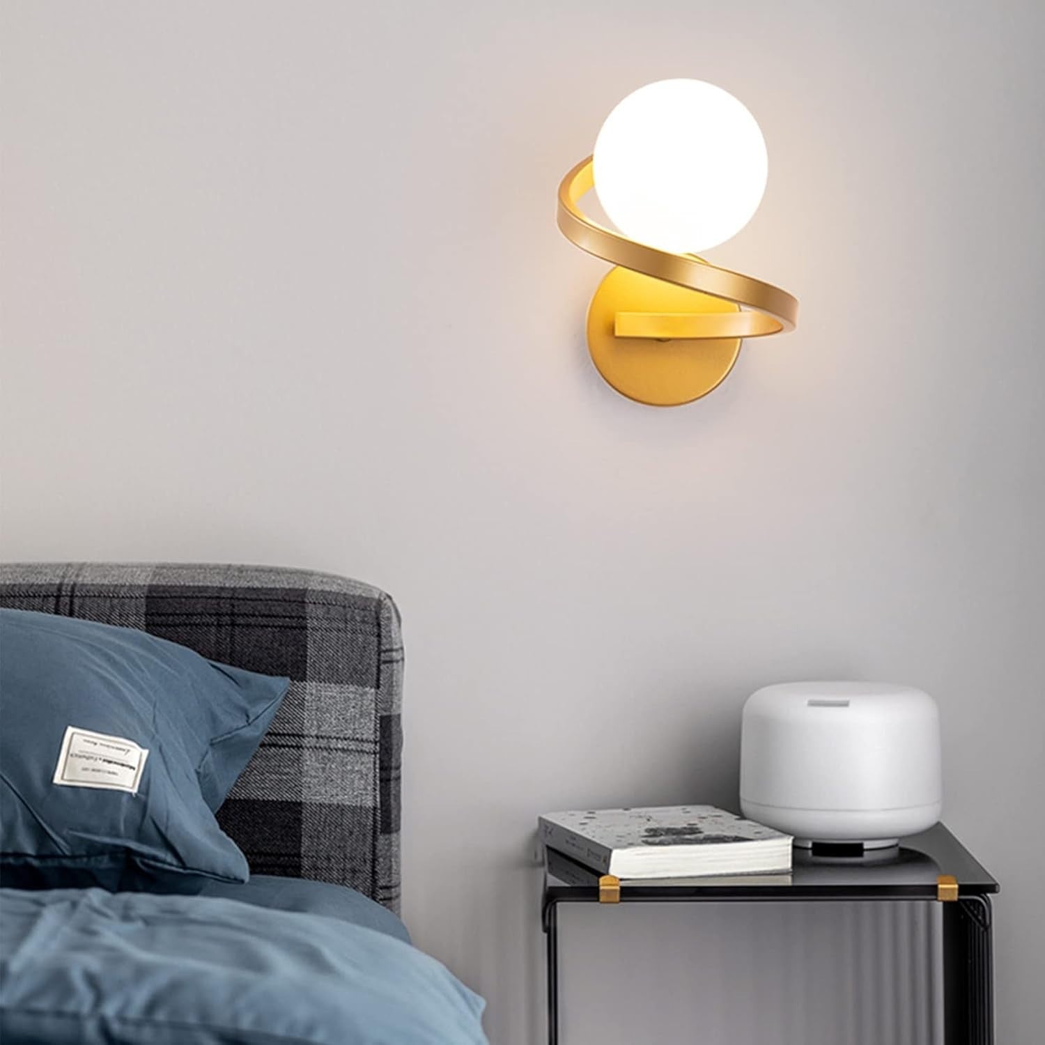 Golden Spiral Glass Ball Wall Light, Modern LED Sconce for Bedroom