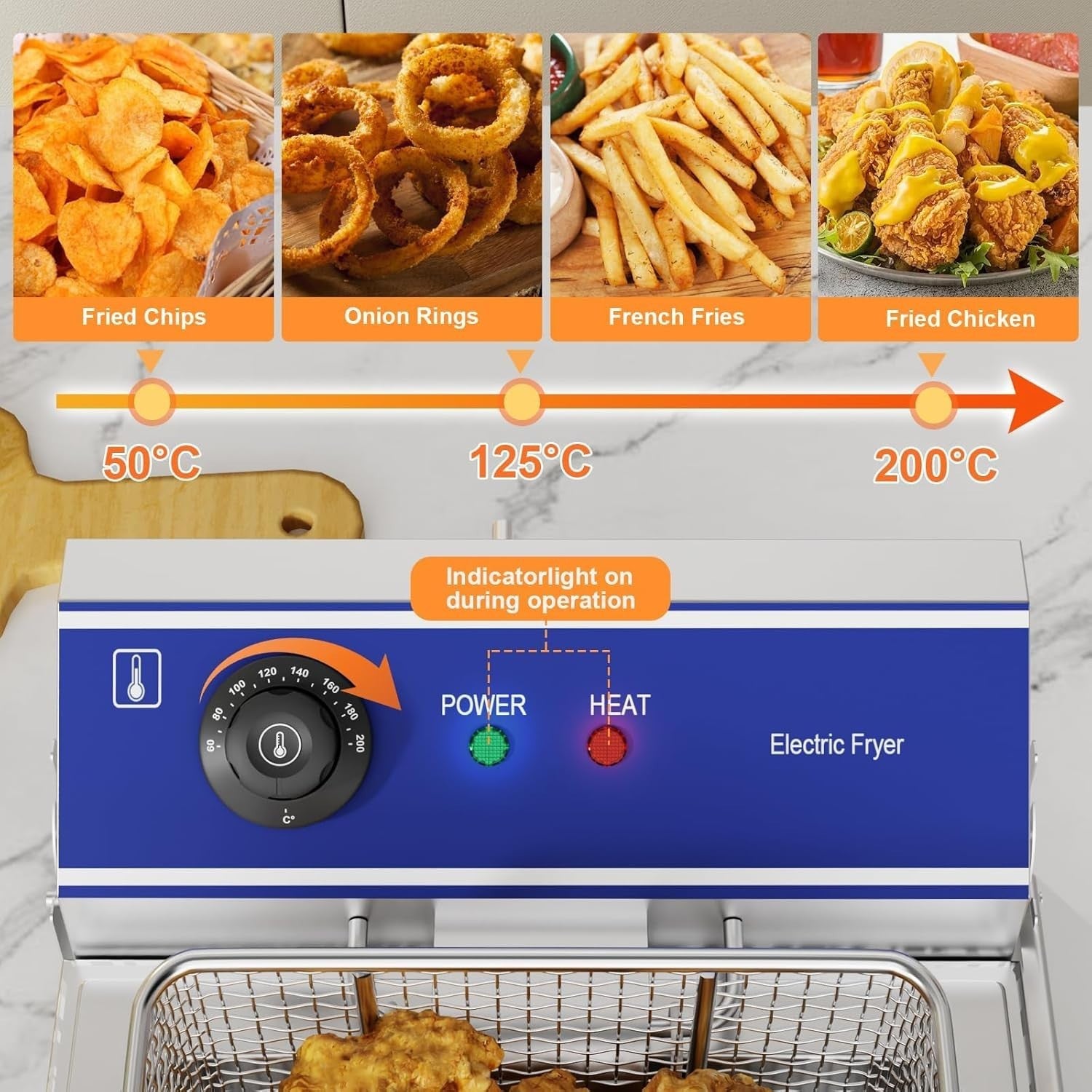8L Commercial Deep Fat Fryer 3000W Stainless Steel Countertop