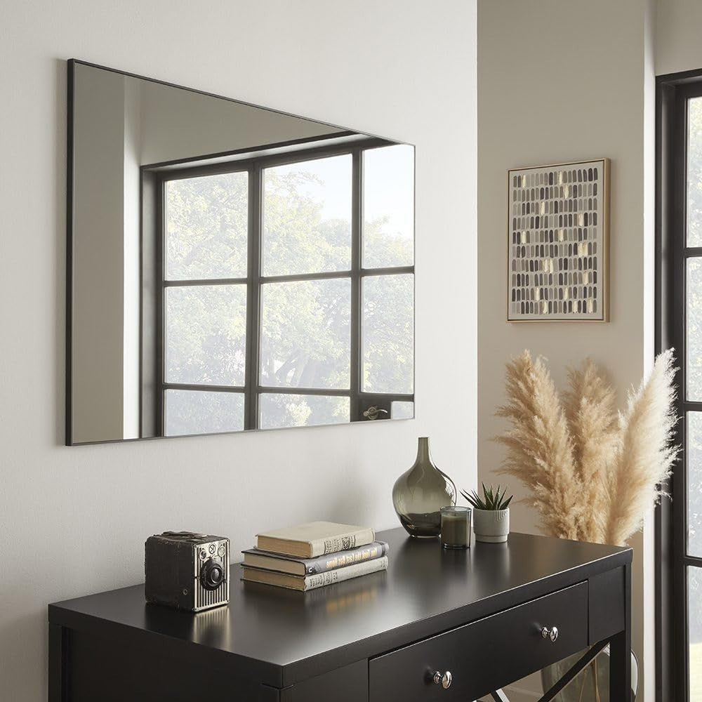 Modern Rectangular Wall Mirror 90x60cm Black Frame, Sleek & Durable
